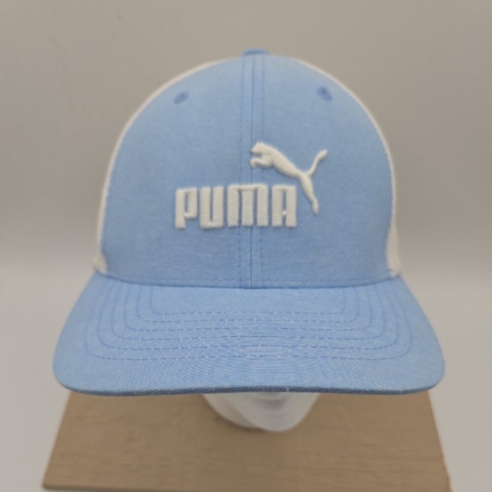 PUMA Flexfit Blue White Hat S/M – Athletic Stretch Fit Cap